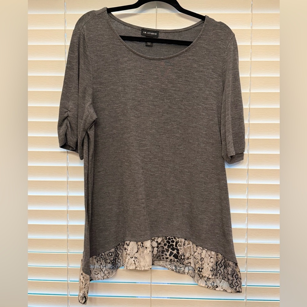 I.N. Studio Charcoal Top with ruffle Hem